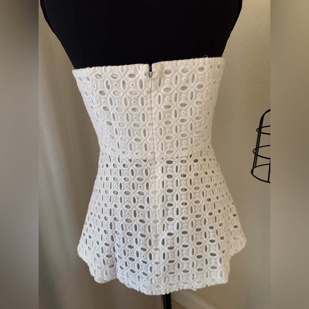 J.Crew White Eyelet Strapless Peplum Top Size 8 Cotton Lined Classic Blouse - Picture 6 of 9